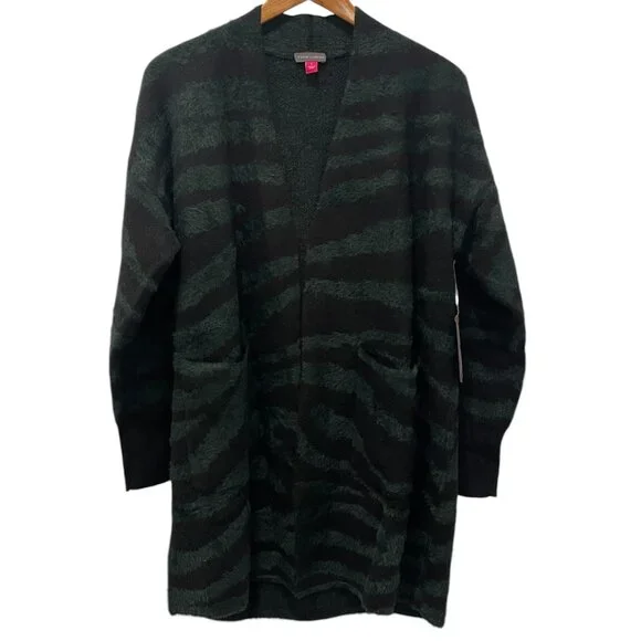VINCE CAMUTO Zebra Pattern Eyelash Open Front Cardigan - Picture 1 of 5